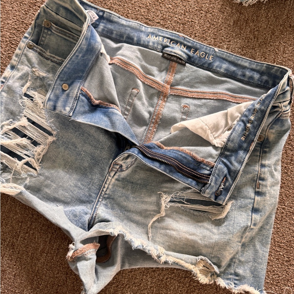American Eagle Light Wash Ripped Jean Shorts